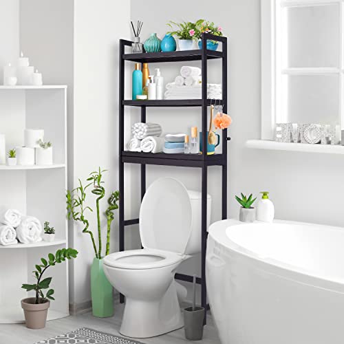 Bamboo 3-Tier Over Toilet Storage Shelf with Paper Holder and Hooks C969