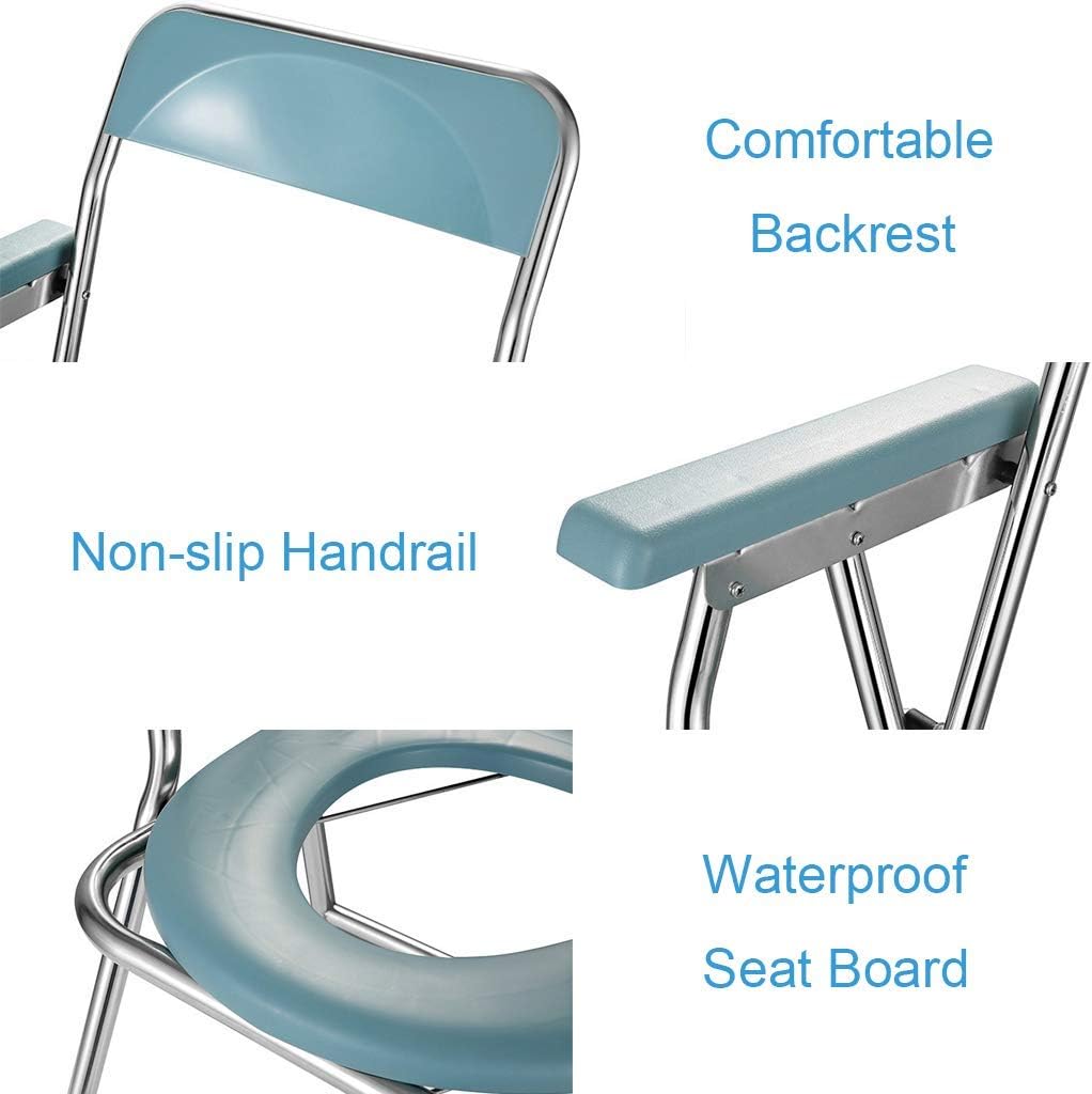 Commode Chair Bathroom Safety Frame Toilet Seat Shower Chair Folding Bedside Potty Chair for Elderly Seniors Disabled W1178