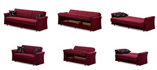 Convertible Sofa Bed with Storage and 2 Pillows, Burgundy Y203564