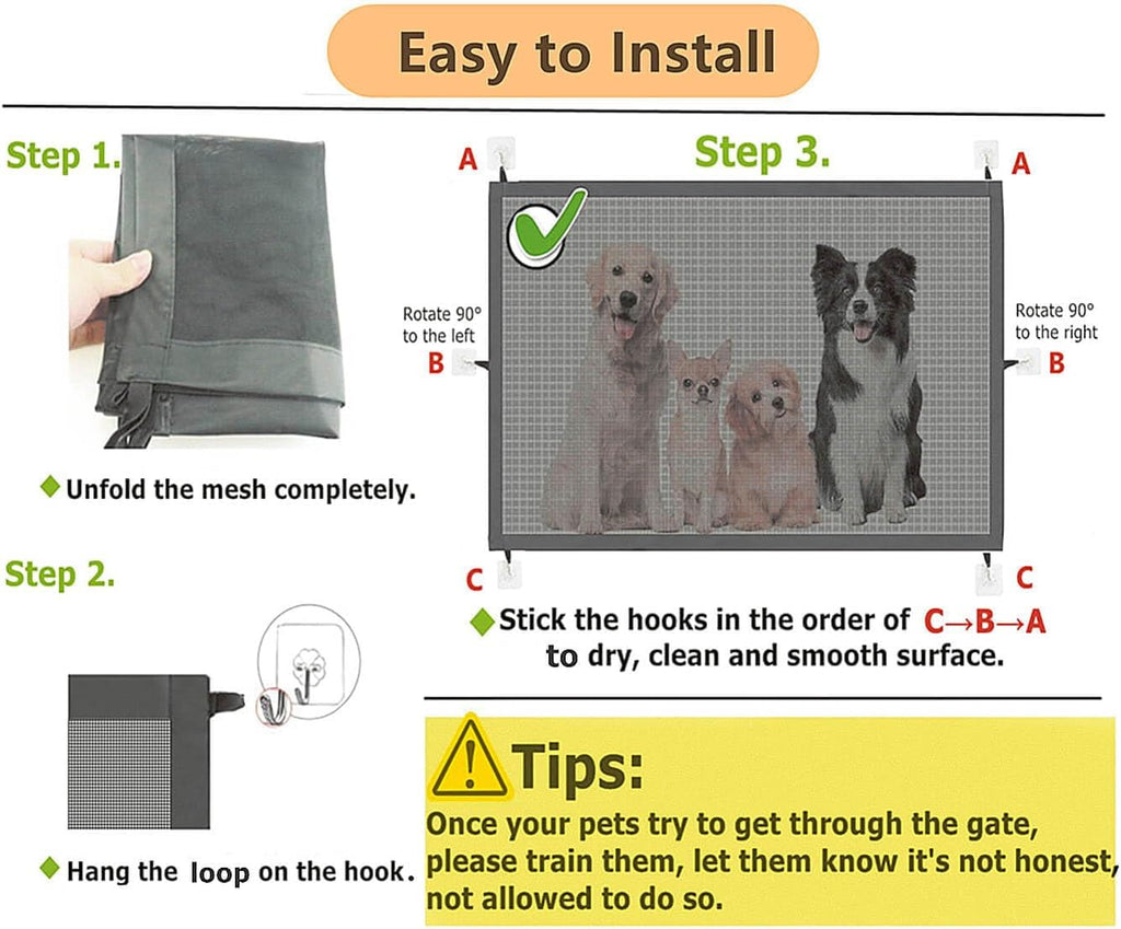 Retractable Mesh Pet Gate for Doorways, 43.3" W x 28.3" H, No Drilling, Black T155507