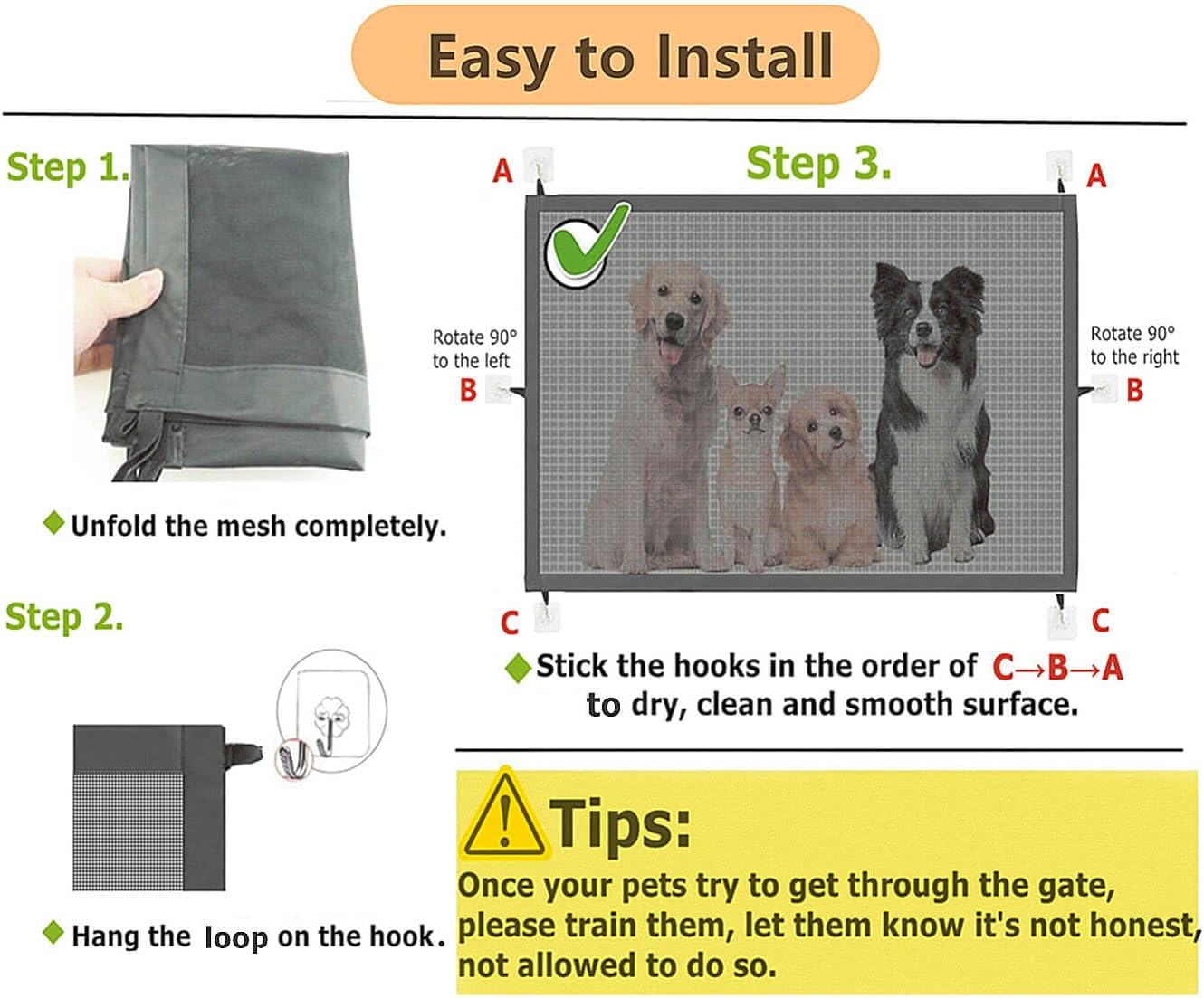 Retractable Mesh Pet Gate for Doorways, 43.3" W x 28.3" H, No Drilling, Black T155507