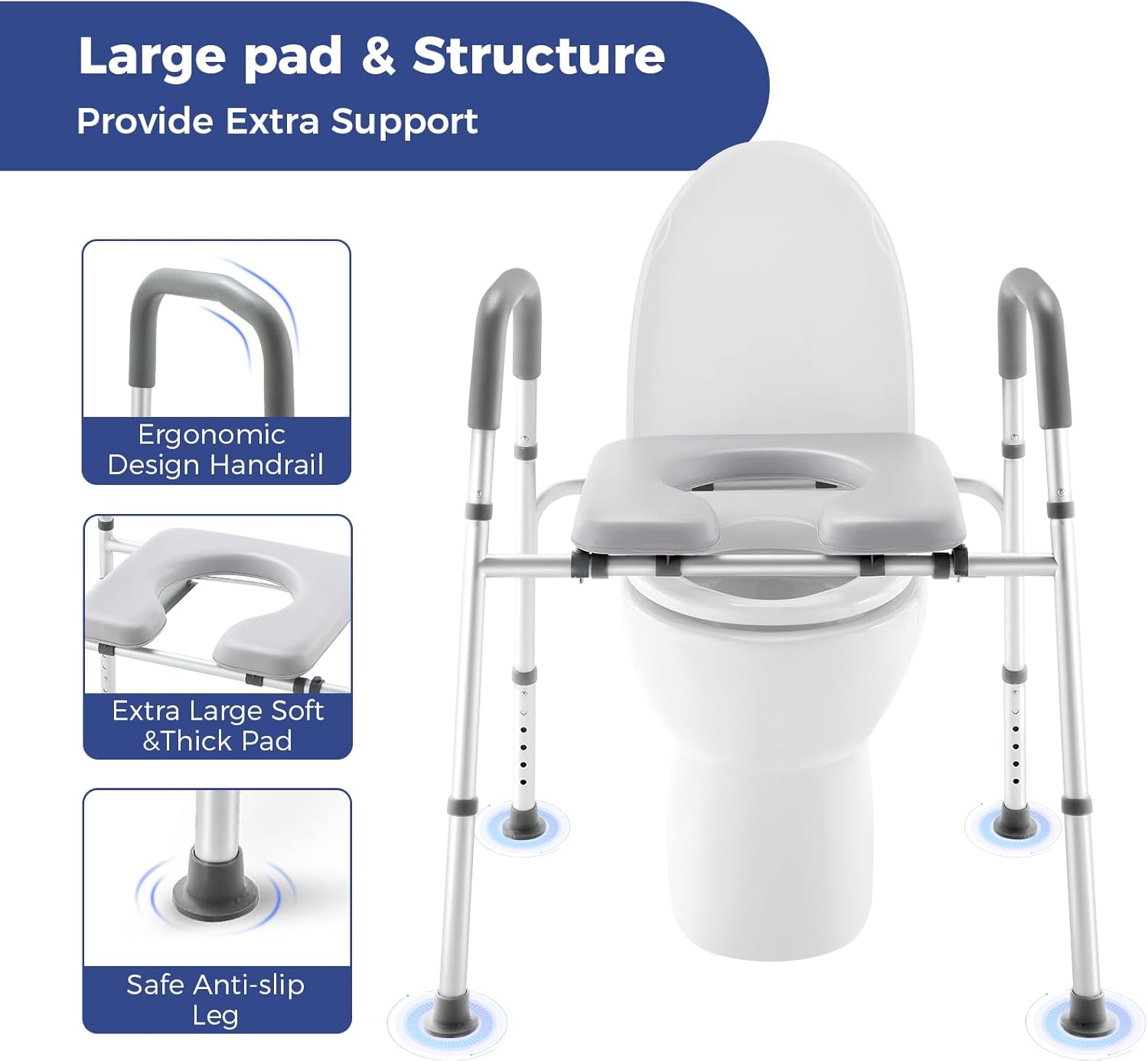 Raised Toilet Seat with Handles, Adjustable Width and Height G1749