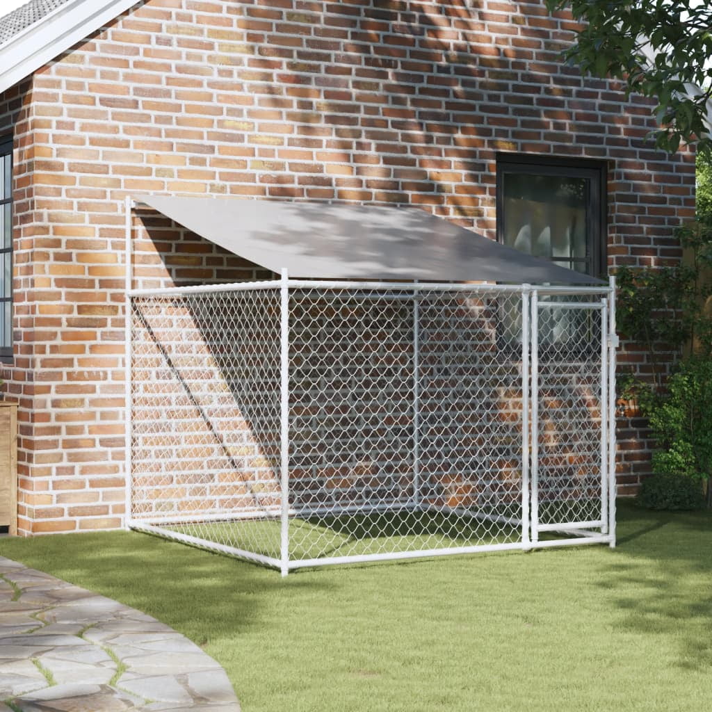 Dog Cage with Roof and Door Gray 6.6x6.6x6.6 ft Galvanized Steel H347568