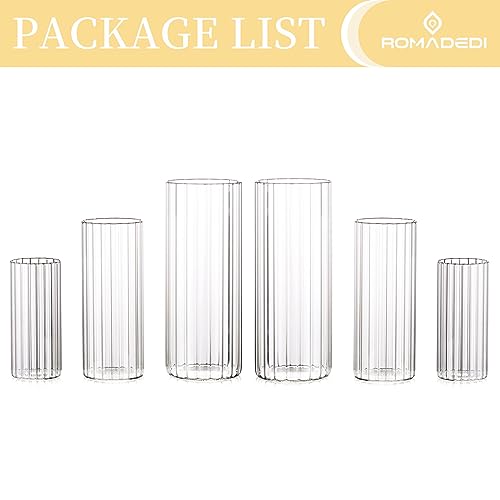 Ribbed Hurricane Candle Holders - Set of 6 Cylinder Glass for Pillar Candles E48189