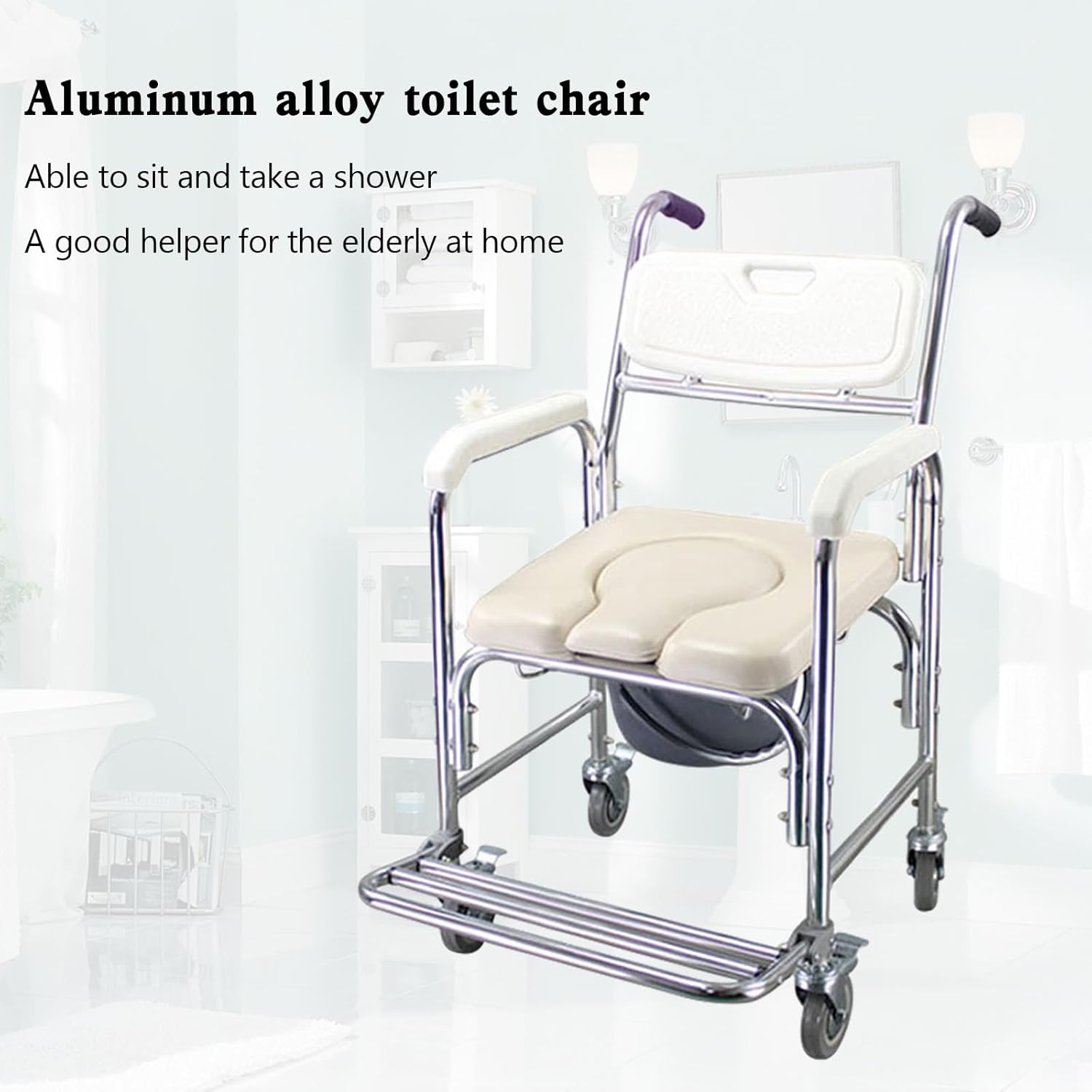Multifunction Wheeled Mobile Toilet Commode Shower Chair for Elderly L187782