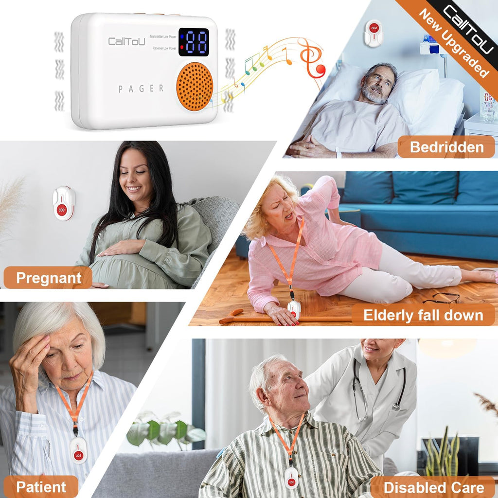 Wireless Caregiver Call Button with Vibration and Digital Display, 3 Receivers and 3 SOS Buttons F992