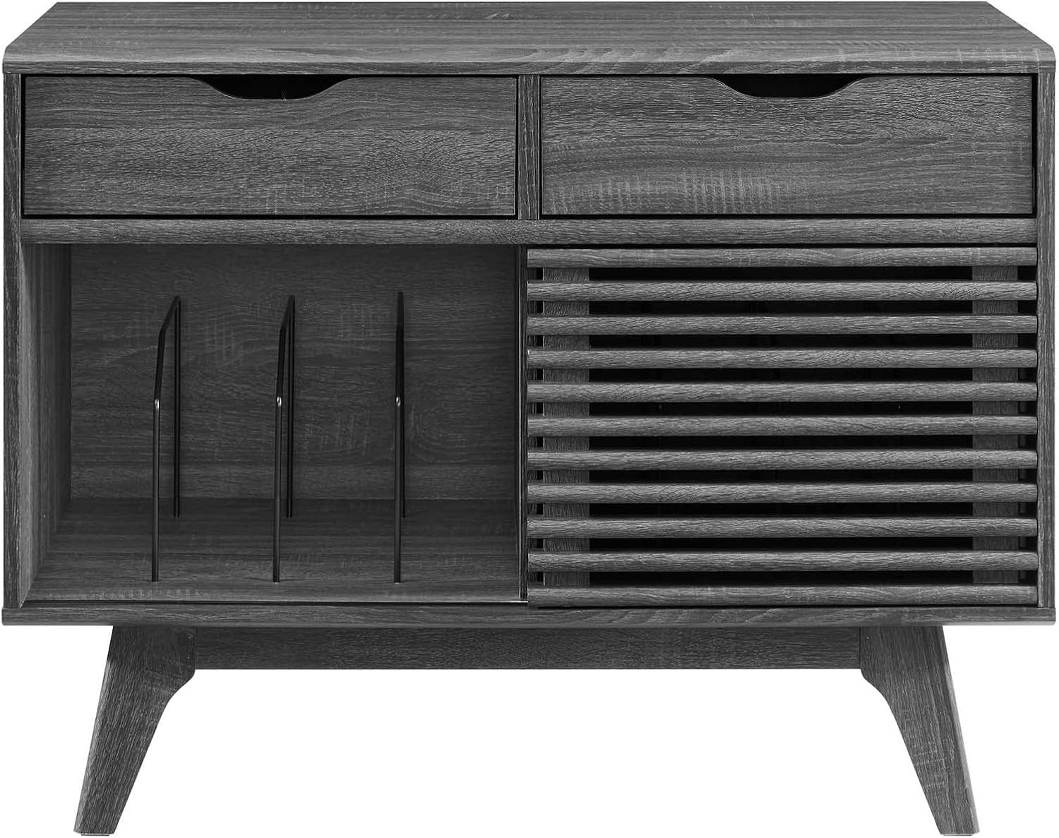 Mid-Century Modern Vinyl Record Display Stand with Drawers I427414