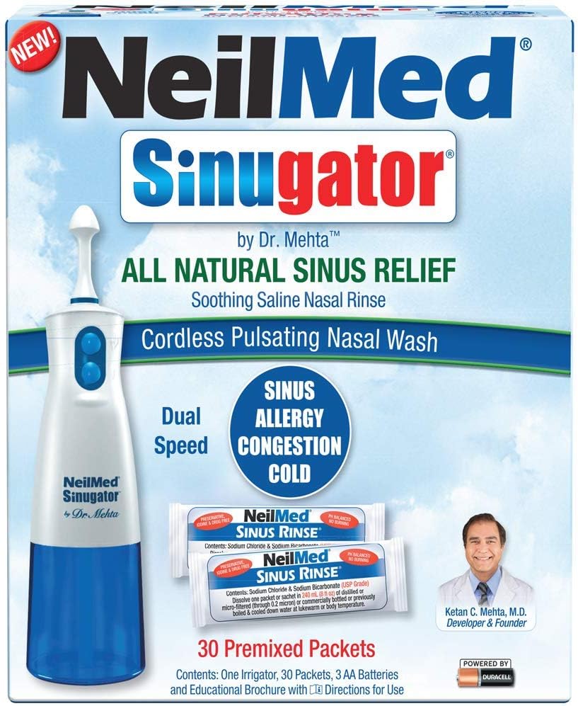 Cordless Pulsating Nasal Wash Kit with 30 Premixed Packets and 3 AA Batteries M441