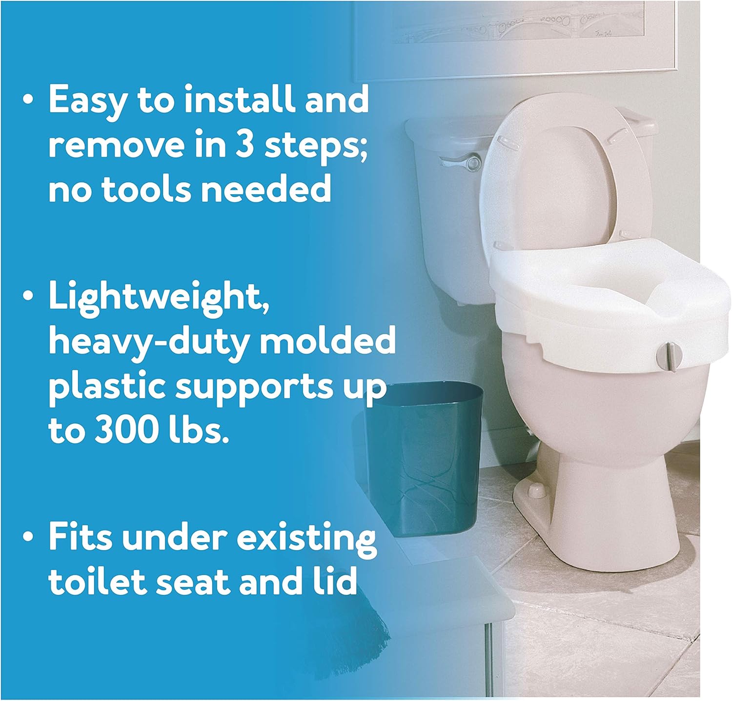 Raised Toilet Seat 5 Inch Height for Elderly and Handicap, Fits Round or Elongated Toilets, White A252