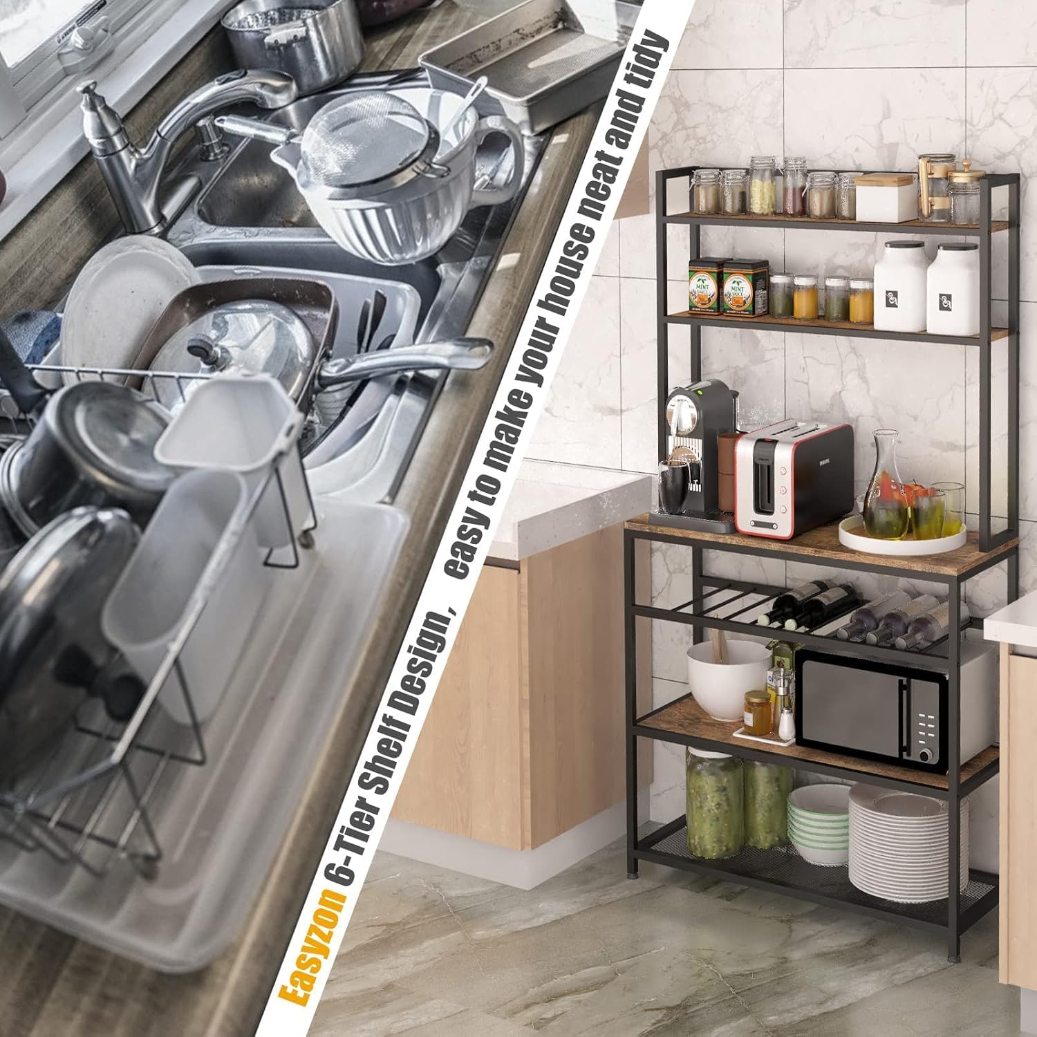 Industrial Kitchen Baker's Rack with Microwave Stand and Storage Shelf X194877