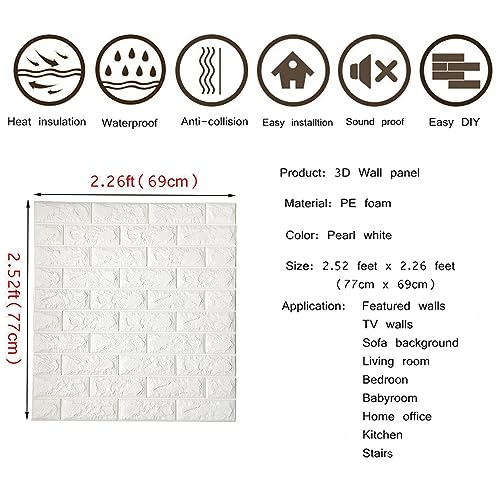 Brick Wall Panels 20 Pack, Peel and Stick 3D Wallpaper, Self Adhesive Waterproof Foam for Living Room, Bedroom, Kitchen O117739