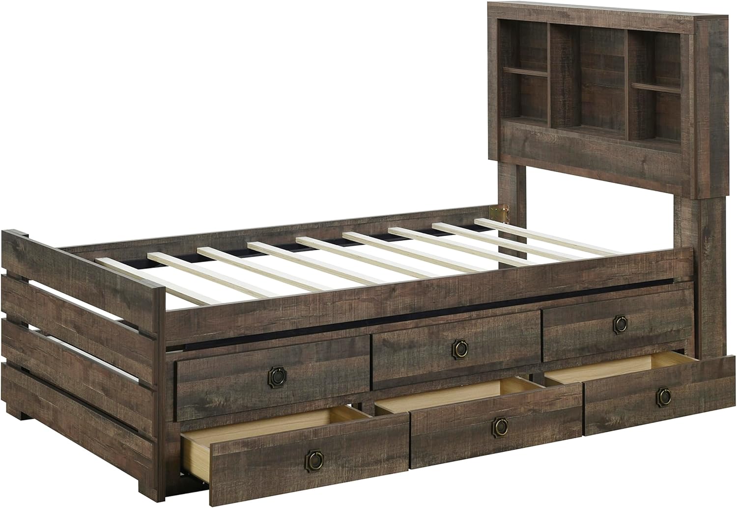 Twin Size Bookcase Captain Bed with Drawers and Trundle V912833