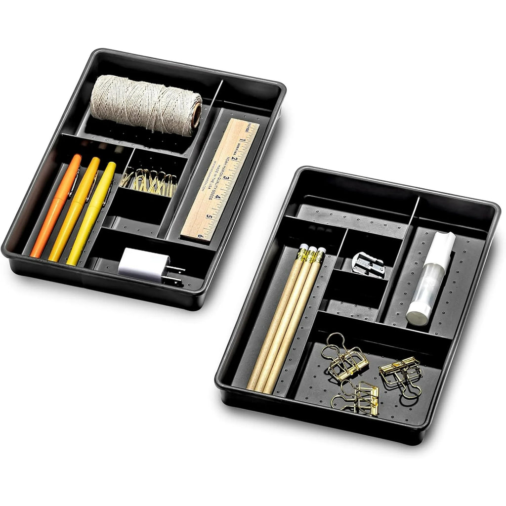 Set of 2 Plastic 6-Compartment Drawer Organizer Trays, Granite F5725