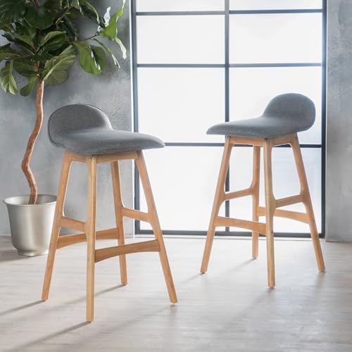 Upholstered Bar Stool Set of 2 Wood Counter Height Chairs with Footrests J934949