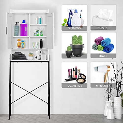 Over The Toilet Storage Cabinet, Wooden Bathroom Organizer with Double Door U3042
