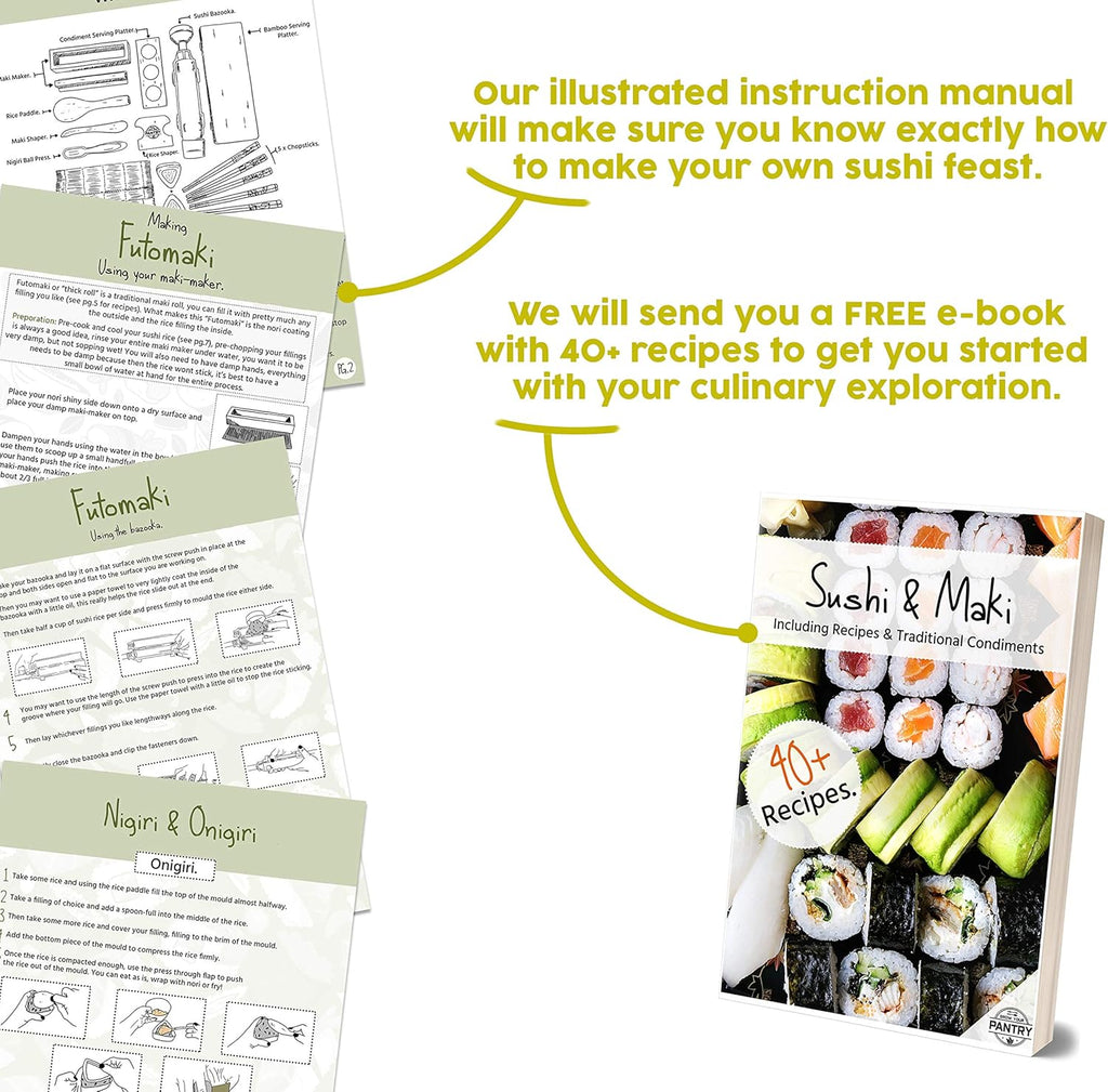 Bamboo Sushi Making Kit with Maki Maker, Sushi Mat, Onigiri Mold Set, and Chopsticks Z5306