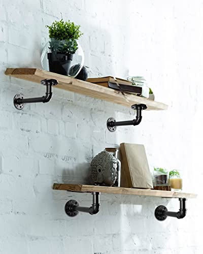 Shelf Brackets, 12 Pack Industrial Pipe Wall Mount, Heavy Duty Black Iron Finish, 7x4 Inch U6663