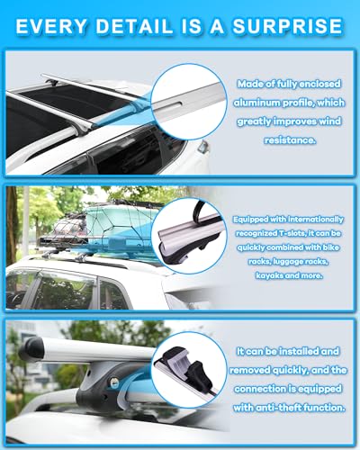 Roof Rack Cross Bars 55" Aluminum, Adjustable, 200 lbs Capacity U144