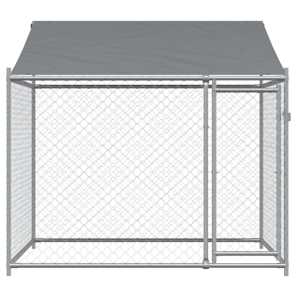 Dog Cage with Roof and Door Gray 6.6x6.6x6.6 ft Galvanized Steel H347568