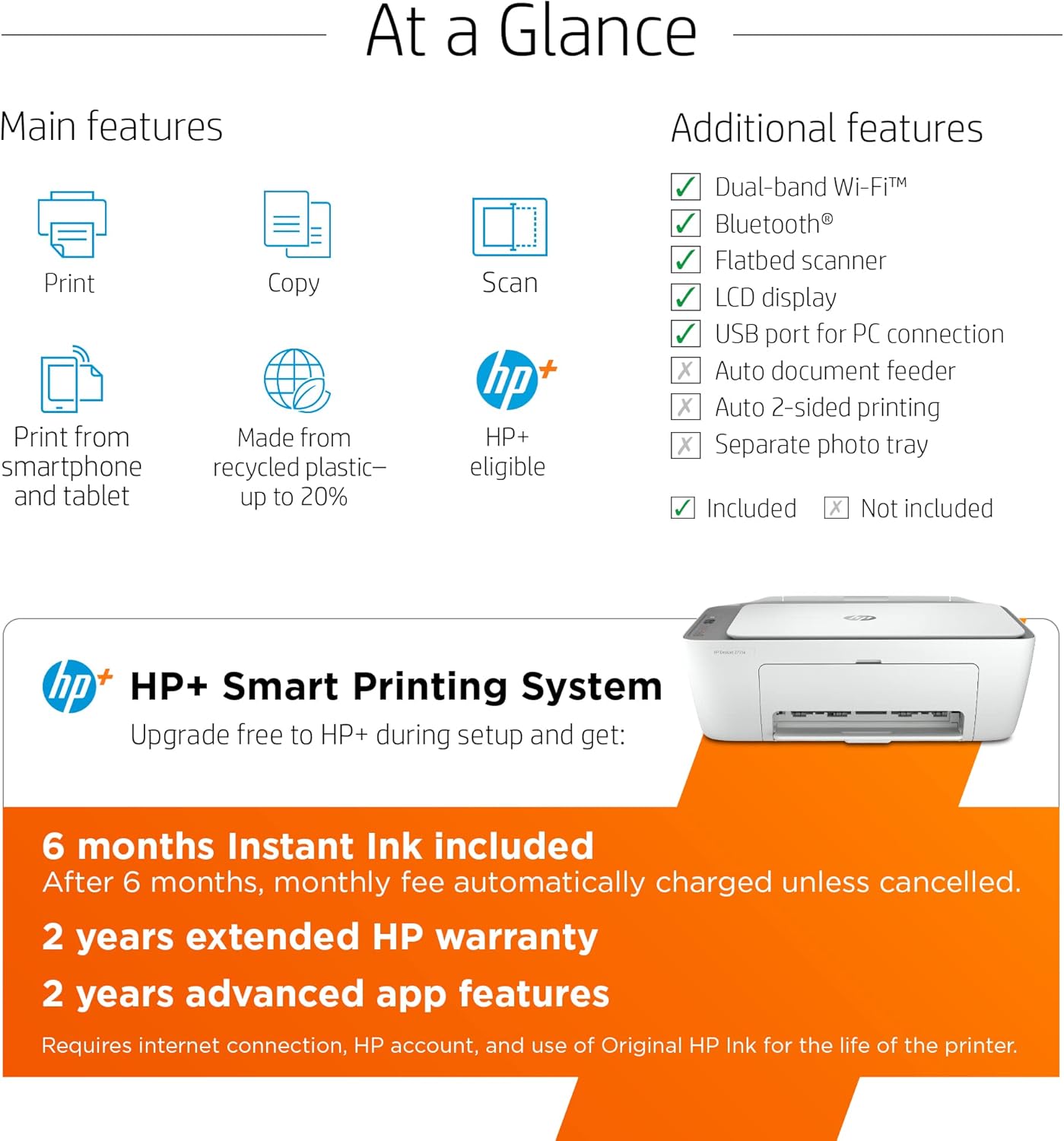 Wireless Color All-in-One Printer with 6 Months Instant Ink, Pack of 2 O1298