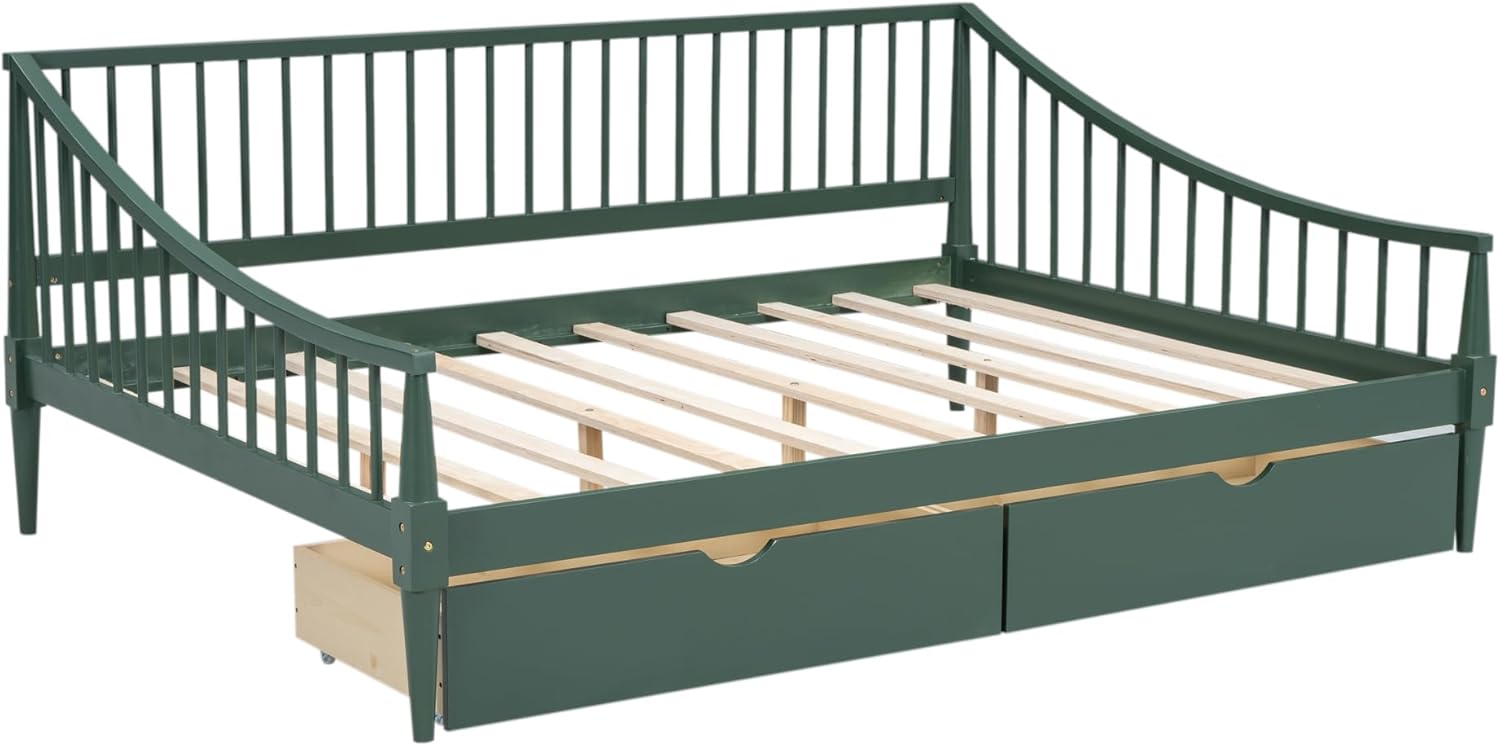 Daybed with Two Drawers, Solid Wood Frame, Easy to Assemble G2854