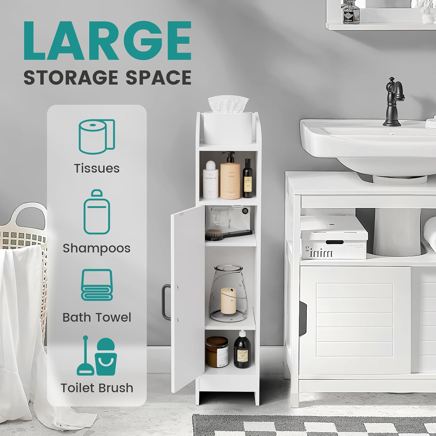 Bathroom Storage Cabinet with Door and Adjustable Shelves L8916