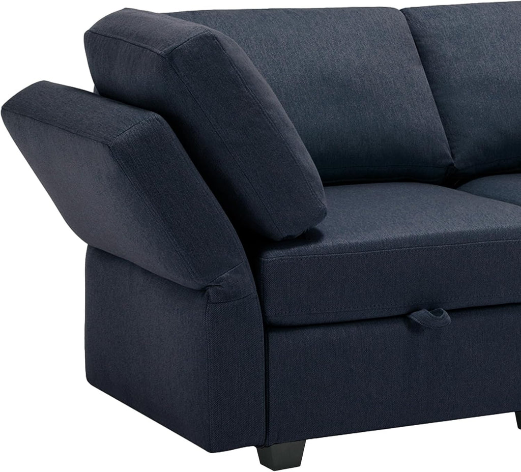 Small Sectional Sofa with Ottoman, 2 Seater with Storage - Blue N3273