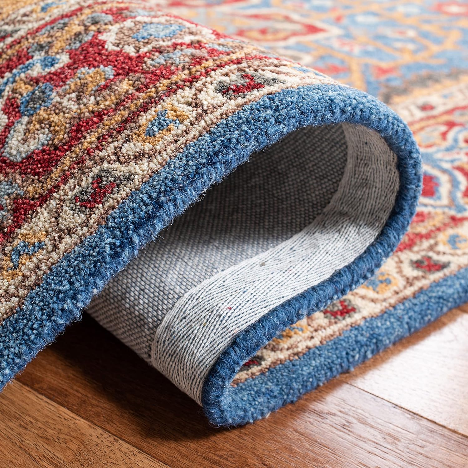 Antique Oriental Wool Area Rug - 8' x 10', Red & Blue H382459