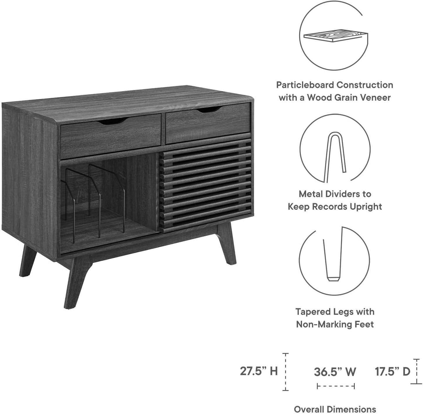 Mid-Century Modern Vinyl Record Display Stand with Drawers I427414