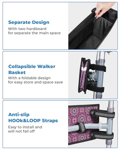Walker Basket with Strap Mount Cup Holder and Storage Bag, Gray W654873