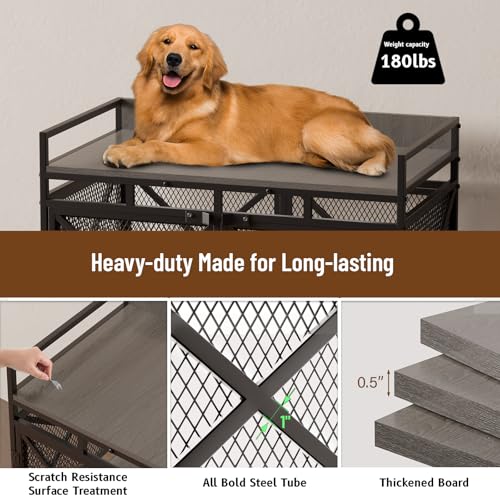 Large Dog Crate Furniture 48 Inch Wooden Kennel Indoor with Wheels O6035