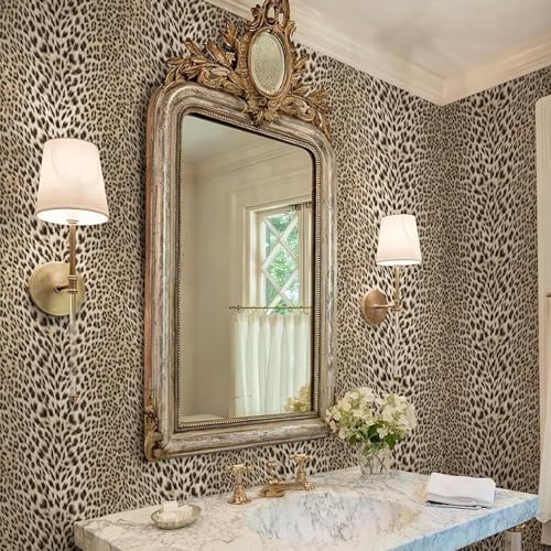 Leopard Textured Wallpaper, Gold Glitter Non-pasted 3D Embossed Wall Mural Q14916