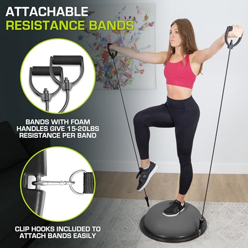Balance Trainer Half Ball with Resistance Bands and Pump for Home Gym Workout A6273