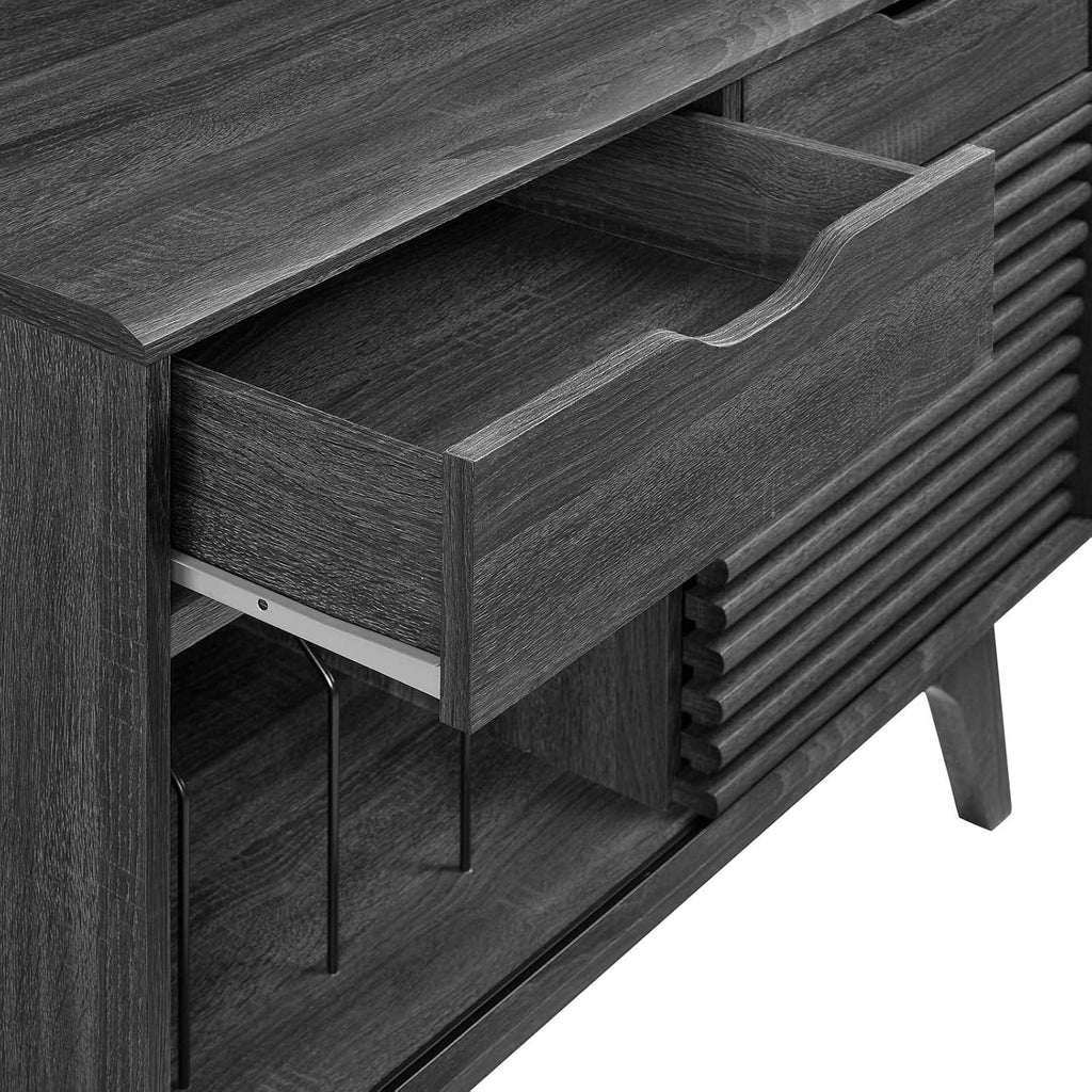 Mid-Century Modern Vinyl Record Display Stand with Drawers I427414