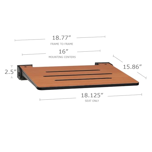 Folding Wall Mount Shower Bench Seat, Rustic Teak Seat with Silver Frame K80649