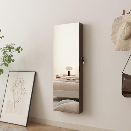 Jewelry Armoire with Mirror and Storage, Wall Mounted, Off-White Q880711