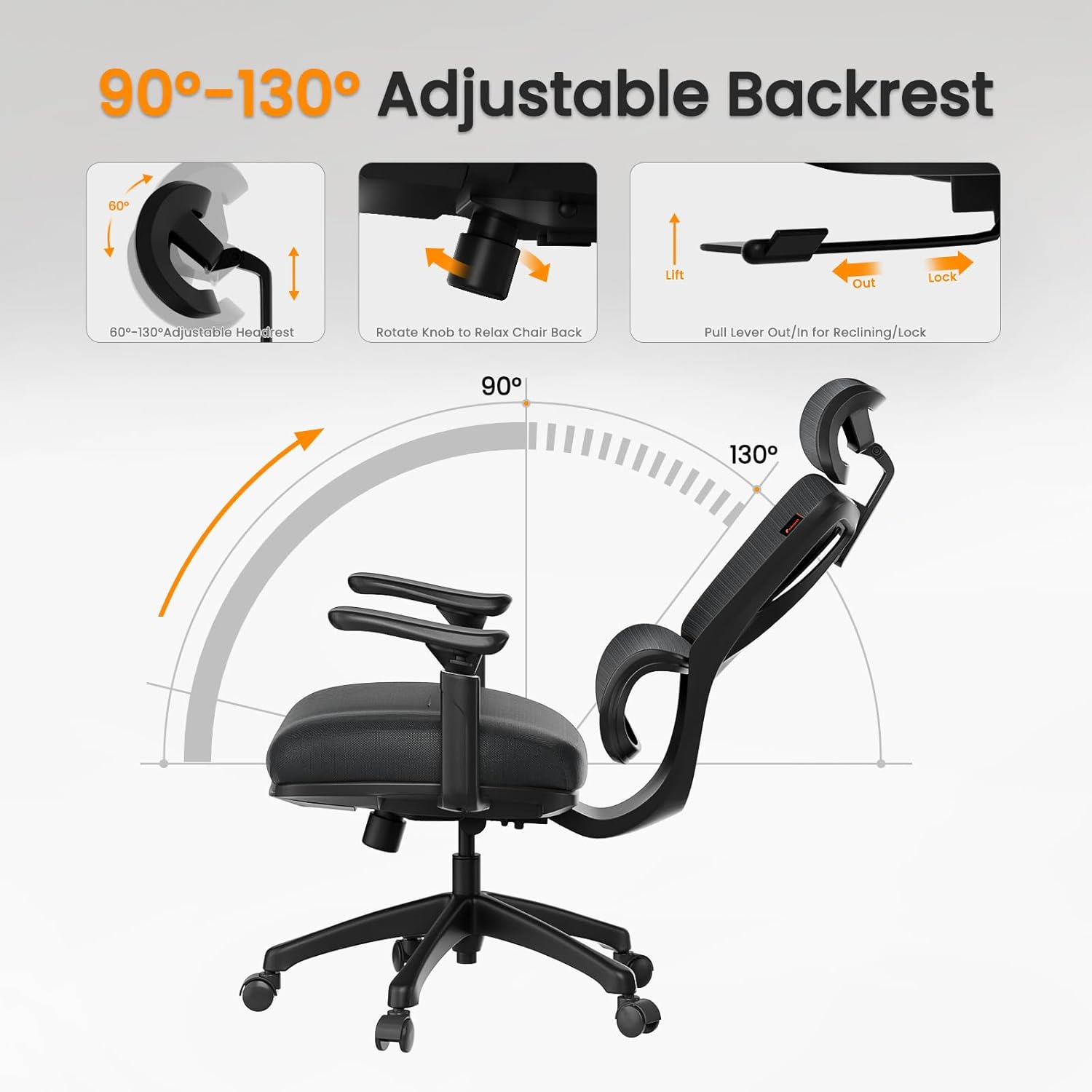 Ergonomic Mesh Office Chair with Wheels, Adjustable 3D Arms and Headrest T7694