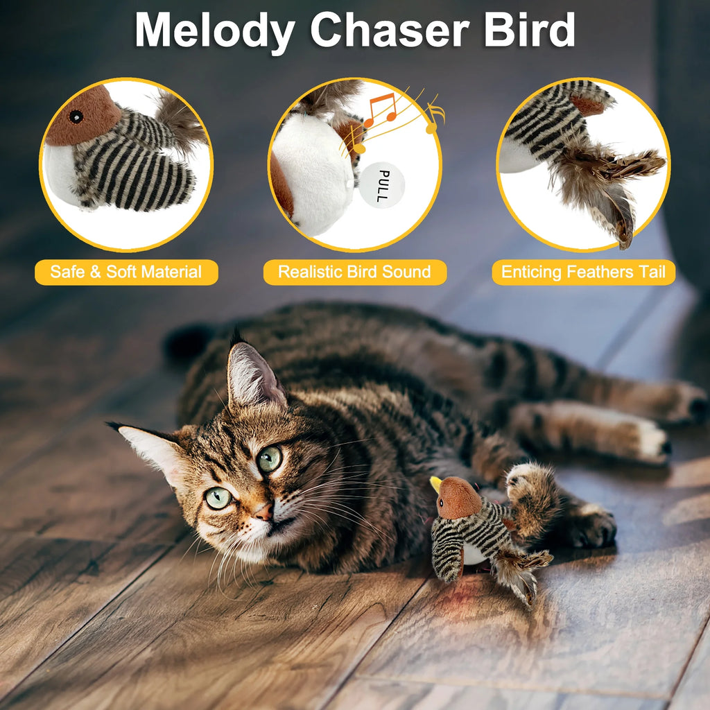 Interactive Electronic Cat Toy with Chirping Bird Sounds and Feather Tail Q3290
