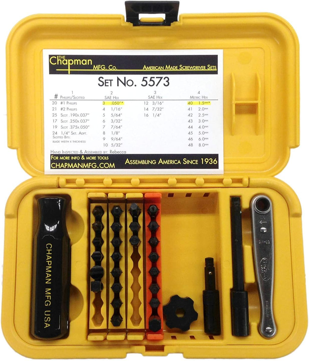 24-Piece Screwdriver Set with Phillips, Hex & Flathead Bits, Mini Ratchet, Yellow Case B528