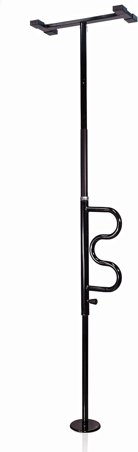 Security Pole and Curve Grab Bar, Bathroom Safety Rail, Metallic Black N75624