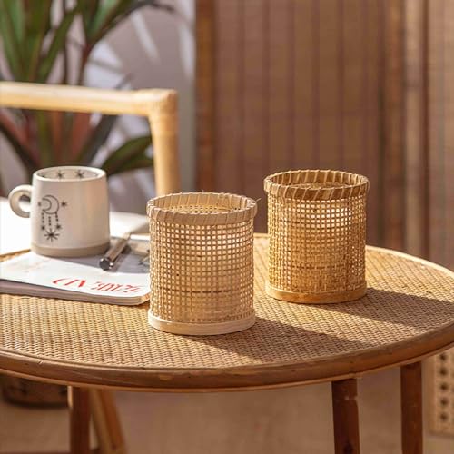 Rattan Woven Hurricane Glass Candle Holder for Pillar Candles U5467