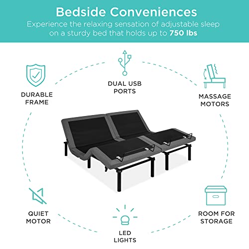 Ergonomic Twin XL Adjustable Bed with Wireless Remote, Massage, USB Ports Y801