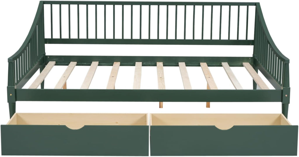 Daybed with Two Drawers, Solid Wood Frame, Easy to Assemble G2854