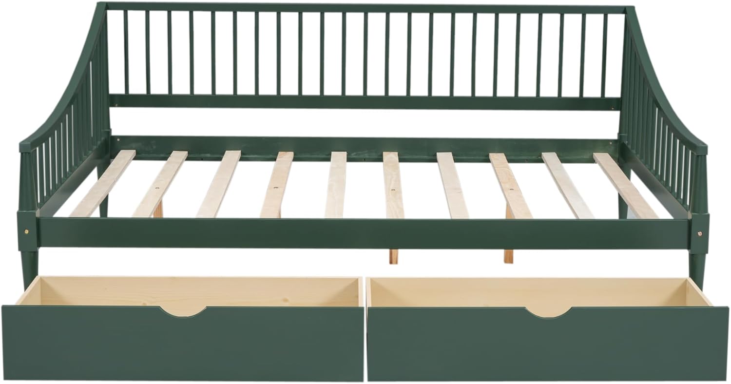 Daybed with Two Drawers, Solid Wood Frame, Easy to Assemble G2854