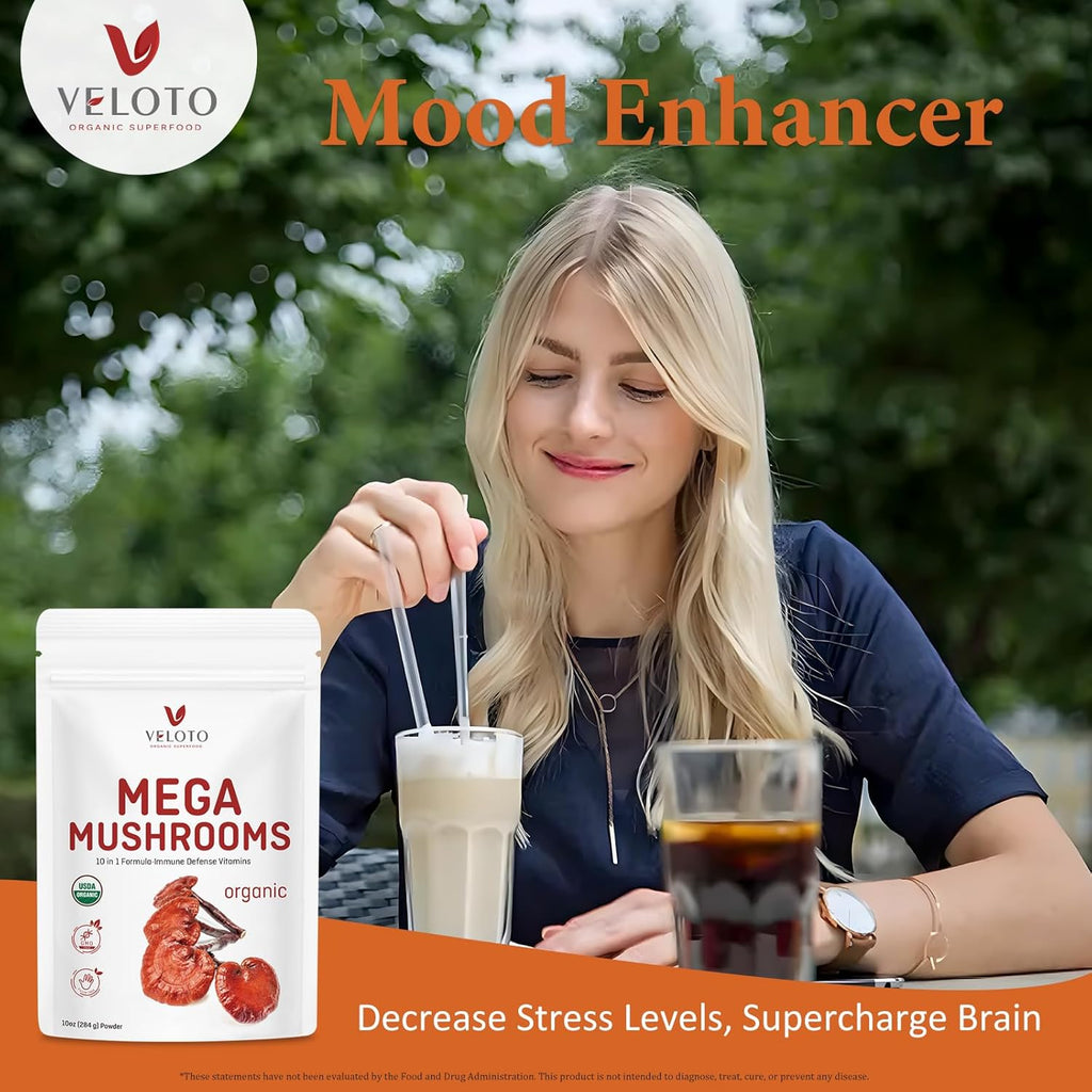 Organic Mushroom Powder Blend Supplement, 10 in 1 Complex, Vegan, 10oz S44880