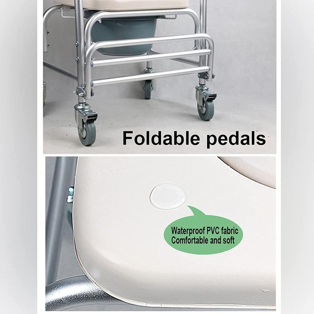 Shower Commode Chair with Wheels, 3 in 1 Toileting Aid with Locking Casters E566