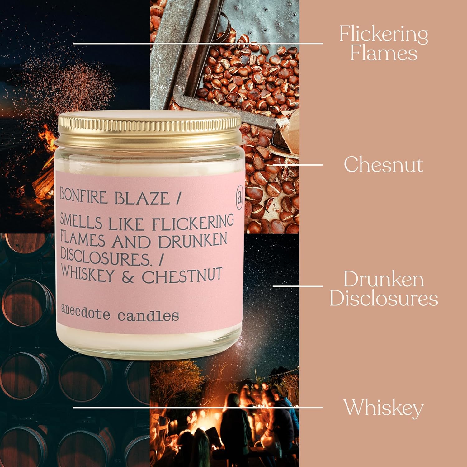 Coconut Soy Wax Candle Jar, Whiskey & Chestnut Scent, 7.8 Oz J964