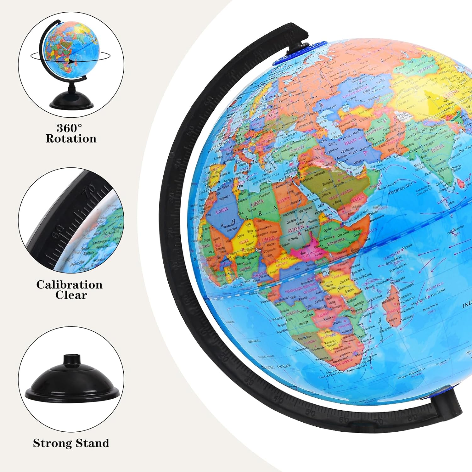 8 Inch Spinning Globe with Stand for Kids Geography Learning Y3746