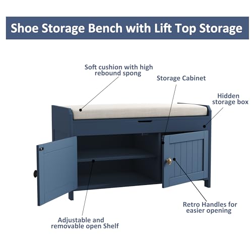 Shoe Storage Bench with Lift Top and Cushioned Seat I741