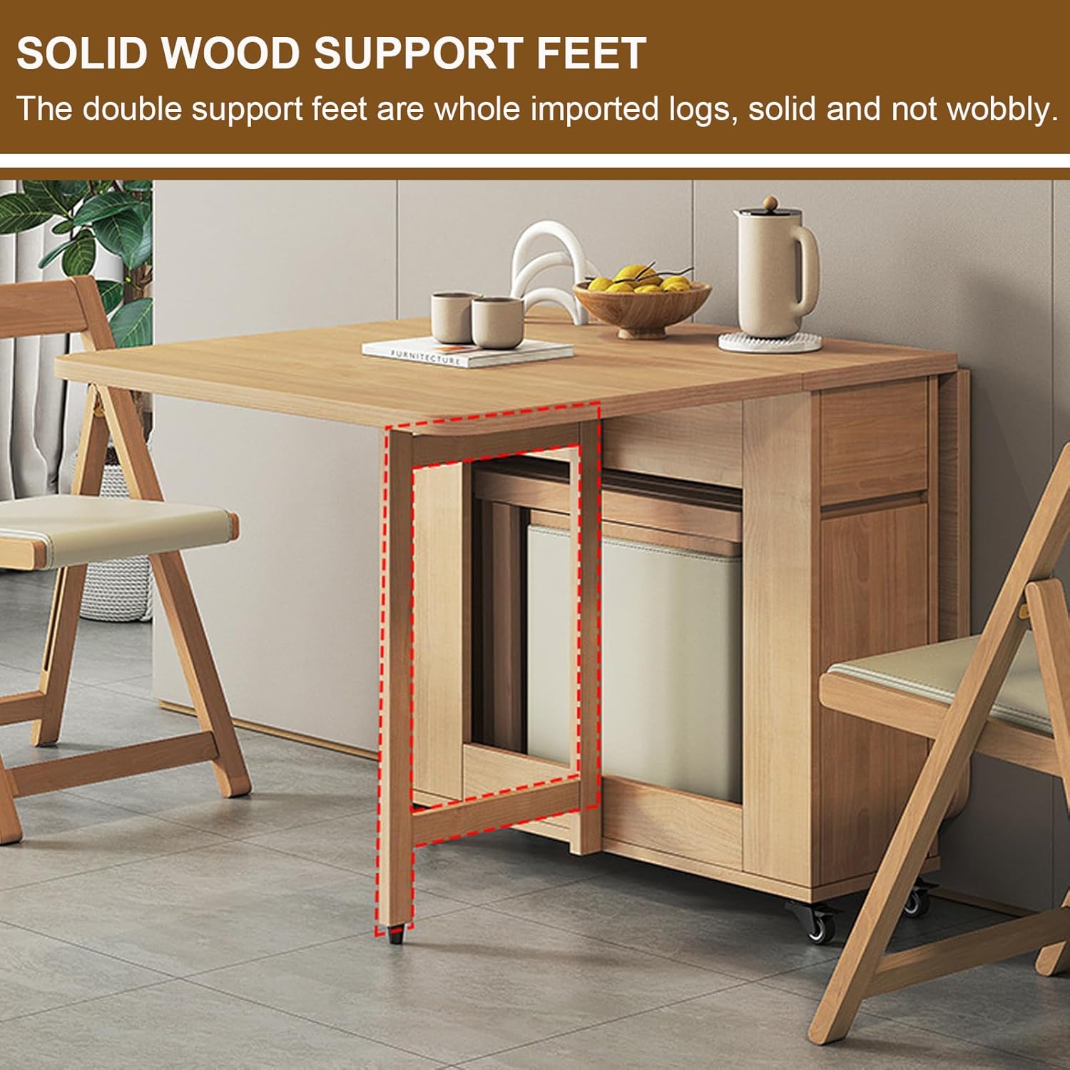 Folding Dining Table with 4 Chairs and Wheels H93552
